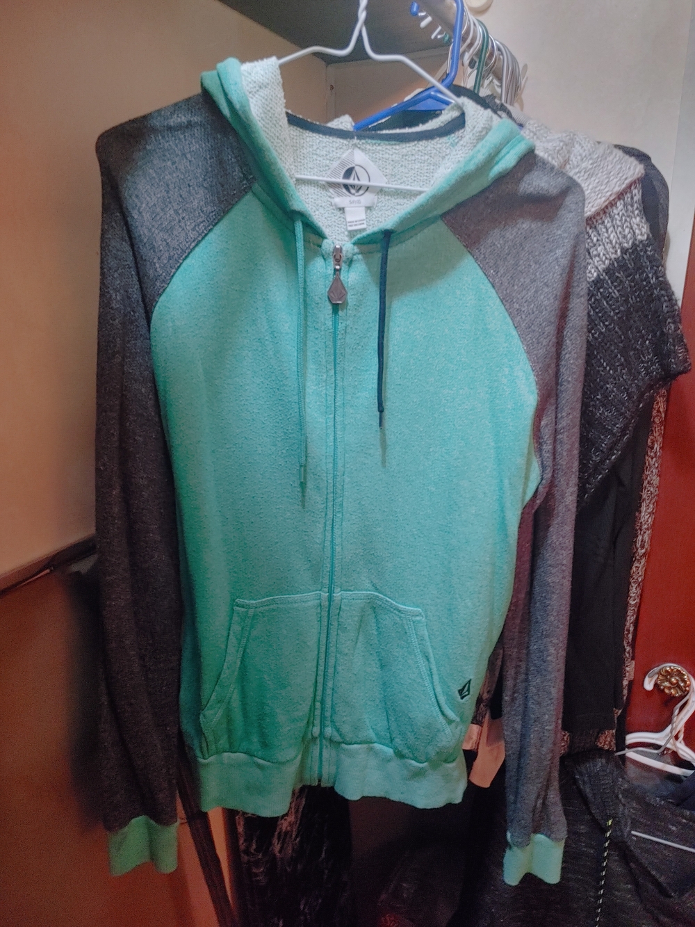 Volcom Teal and Black Zip Hoodie